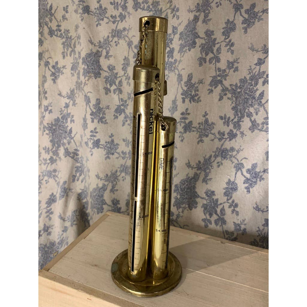 VTG Brass Coin Sorter Bank 3 Tube Towers Quarters Nickels Dimes